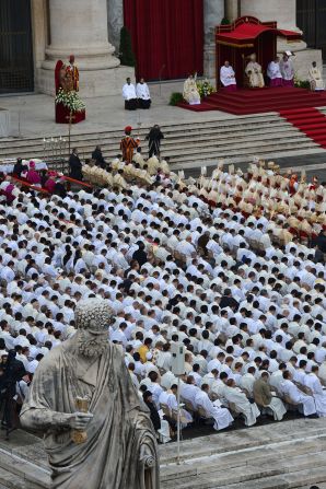 Picture of the statue of St Peter bottom taken during a ceremony of Solemnity of Our Lord Jesus Christ the King at St Peter's square on November 24, 2013 at the Vatican